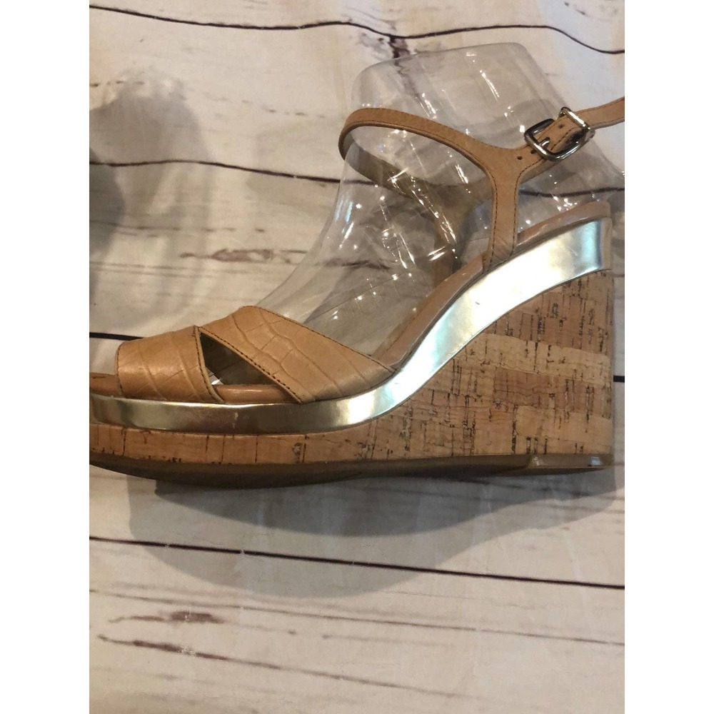 Antonio Melani Beige Cork Heels Platforms Wedge 9.5 tan Leather - Picture 4 of 9
